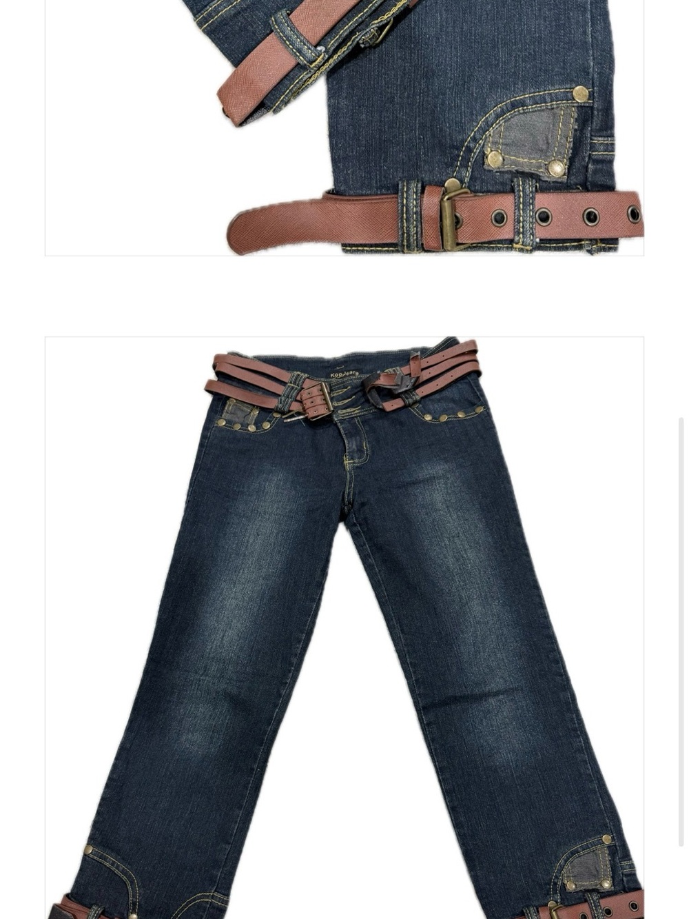 Men's Dark Blue Straight-Leg Jeans with Brown Belt